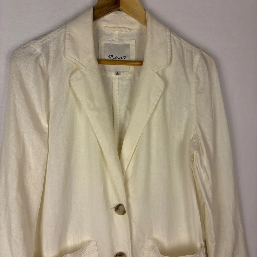 Madewell White 100% Linen Blazer Relaxed Boyfriend Style